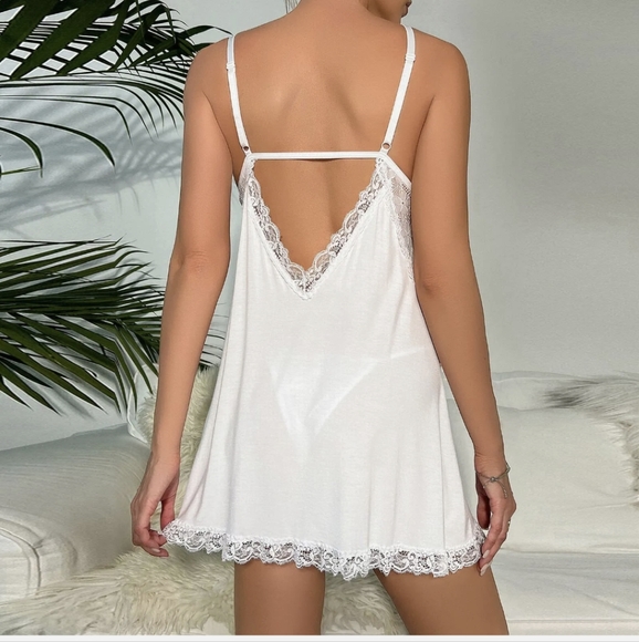 White Sexy Women Lingerie Sleepwear Cotton Babydoll Night Dress Lace Nightwear - Picture 9 of 10